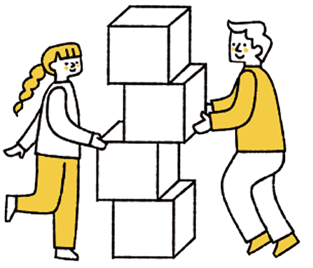 箱を積み上げる二人のイラスト