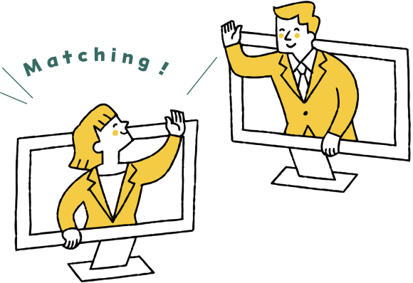 オンラインでマッチングする二人のイラスト